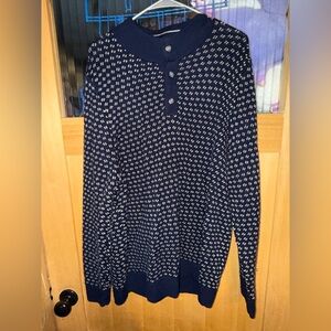 Vineyard Vines Oysterman Birdseye Merino Wool Sweater Men's Large Nautical Navy